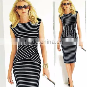Casual Wear Women Dress Sleeveless Dress Elegant Black And White Striped thumbnail-1
