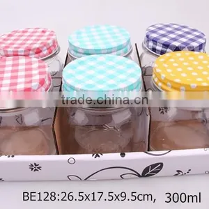 6pcs Glass Mason Jars With Color Metal Lid in a Paper Tray thumbnail-1