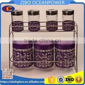 Glass Spice Jar Glass Storage Bottle Set With Metal Shelf thumbnail-1