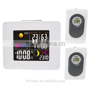 Wireless Weather Station White Alarm Clock With Backlight Indoor Outdoor Temperature Humidity Two Tramsmitters thumbnail-1