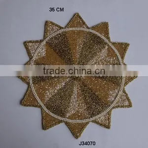 Glass Bead Place Mats in Sun Shape and Two Shades of Gold Colours Available in More Colours and Patterns thumbnail-1