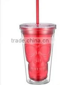 16oz Colorful Skull Plastic Double Wall Tumbler With Lid and Straw thumbnail-3