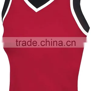 Sleeveless V Neck Knit Spandex Cheerleading Uniforms Women Sexy Tank Top Plus Size Sublimation Cheerleading Uniforms Custom thumbnail-5
