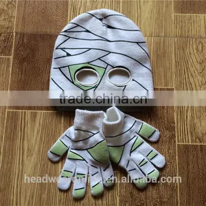Hot Sell Fashion Embroidery Knitted Hat Suit With Scarf And Gloves thumbnail-3