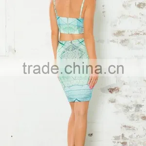 2016 Ladies Floral Print Bodycon Two Pieces With Zippers Latest Cheap Wholesale Clothing LCL475 thumbnail-3