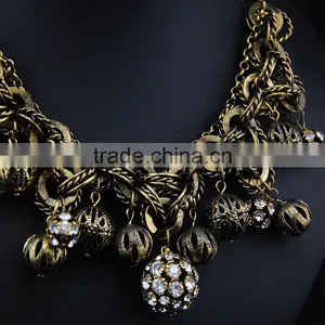 Vintage Brass Plated Ball Charms Necklace for Unisex Costume Accessories thumbnail-3