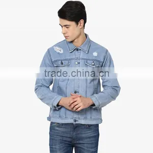 Men Denim Jean Jacket Wholesale Ripped With Pocket Outdoor Casual Wear thumbnail-1