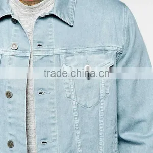 Custom Jacket Light Blue Fashion Style Denim Casual Jacket OEM Factory thumbnail-3