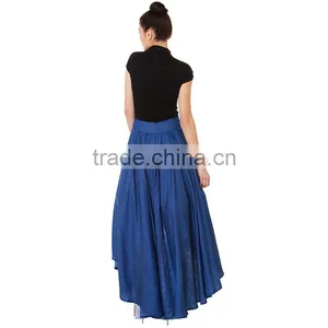 MGOO High Quality Cotton Women Vintage Blue Bow Skirts Front Short Back Long Skirt Princess Fashion 15146B618 thumbnail-3