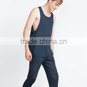 Plain Black Knitted Men Stringer Tank Top With no Lable thumbnail-3
