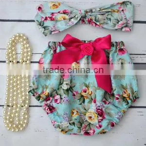 Soft Cotton Pink Flower Infant Baby Vintage Diaper Bloomer Matching Headband thumbnail-3