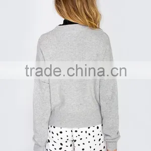 Women Grey Fashion Cashmere Pullover With Flower Neck thumbnail-3