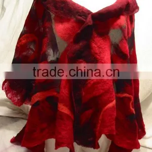 Red and Black Nuno Felt Wrap Shawl-handmade thumbnail-3