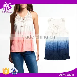 2017 Guangzhou Shandao New Summer Arrival Women Sleeveless Round Neck Lace Collar Crinkle Cotton Designer Casual Tops thumbnail-1