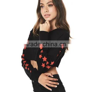 B40999A 2017 Autumn Fashion Crop Tops Women Short Star Sweatshirt thumbnail-3