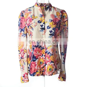 Floral Printed Sexy Chiffon Blouse,blouse Ladies,chiffon Style Blouse thumbnail-1