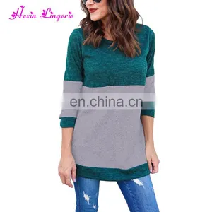 Lastest Winter Long Sleeve Stitching Loose O Neck Custom Knit Lady Sweater thumbnail-2