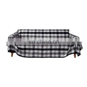 Custom Black and White Checker Sofa Protector Cover 100% Cotton Soft Plush Couch Cover thumbnail-2