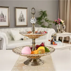 Wholesale Creative Glass Double Layer Fruit Snack Compote Bowl Beaded Pattern Dried Fruit Clear Candy Plate thumbnail-1