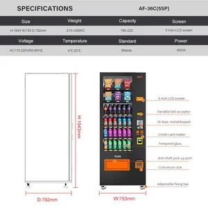 AFEN US Local Stock 24 Hours Fully Automatic AI Smart Refrigerated 510L Snack Cooler Drinks Beverage Vending Machine Credit Card thumbnail-3