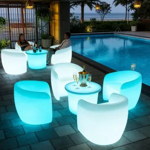 16 Colors Changing LED Illuminated Modern Plastic Swing Chair Garden Patio Furniture Half Moon Light Outdoor Restaurant Hotel thumbnail-2