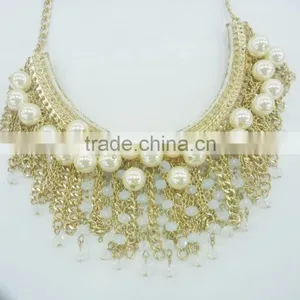FASHION CHAIN TASSEL/GLASS BEADS/PEARLS STATEMENT NECKLACE thumbnail-2