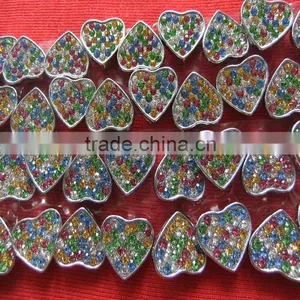 10 mm Slide Charms Heart Alloy Metal Crafts Mixed Color of Rhinestone Heart Charm thumbnail-5