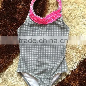 One Piece Kids Swimsuit Made of Cute Gray Plaids Fabrics,baby Swimwear thumbnail-1