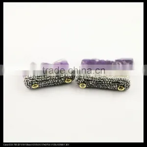 LFD-0086P ~ Wholesale Natural Amethyst Druzy Slice Double Bail Pendant Crystal Rhinestone Paved Cap Pendants thumbnail-3