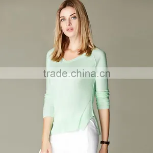 JS-16008 V Neck Slim Pattern Fancy Cashmere Women Sweater Design thumbnail-1