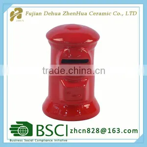 Red Small Pillar-box Shape Ceramic Money Boxes Wholesale thumbnail-1