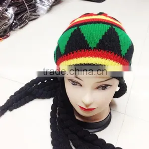 Hot Jamaica Reggae Stylish Knitted Earflap Hat Jamaica Knitted Rasta Hat With Dreadlocks Bob Marley Hair Fancy Hat thumbnail-3
