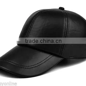 Leather Baseball Caps - Fashion Black Leather Snapback Cap With 3D Emb thumbnail-1