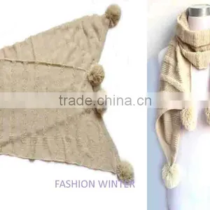WLDL-R1627-4 100%Acrylic Nature Rail Women Scarf Winter With Pom-pom Trims thumbnail-1