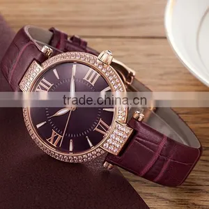 Hot Sale Lady Leather Crystal Wrist Watch With Fashion Style thumbnail-4
