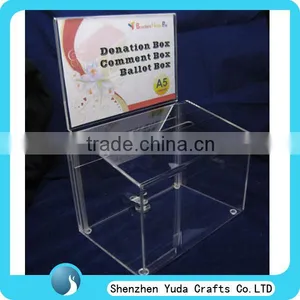 Customized Transparent Acrylic Charity Collection Box With Lock and Key Cheap thumbnail-1
