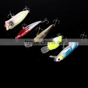 5pcs Fishing Hard Baits Lures Minnow Popper Crank Popper Carbon Steel Hook With Box thumbnail-6