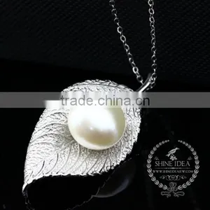 925 Sterling Silver Spring Leaf Pearl Creative Pendant Necklace Fashion Women Necklace Jewelry 6360457 thumbnail-1