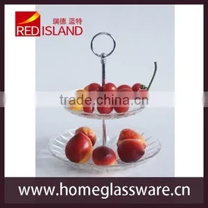 Cake Plate Double Layer Glass With Diamond Style Pattern thumbnail-3