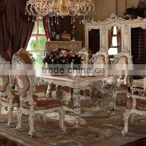 Hand Carved European Rectangle Oak Wood Expandable Dining Table With Chairs(MOQ=1 SET) thumbnail-1