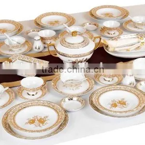 Graceful Golden Flowers Pattern 70pcs for Six China Dinnerware Set thumbnail-1