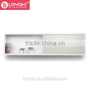 New Design MDF Wood Wall-mounted Modern Wall Bookshelf With Sliding Door Floating Shelf thumbnail-2