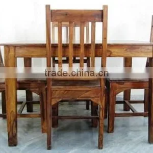 Natural Finish Wooden Dining Table With Four Chairs thumbnail-1