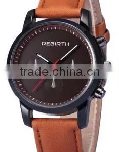 Engraved Logo Quartz Stainless Steel Back Leather Strap Men's Vogue Business Watch thumbnail-3