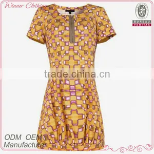 New Fashion Europe Style Ladies' Close Fit Printed Zip-up Short-sleeved Old Fashion Dresses thumbnail-1