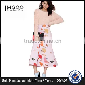 MGOO High Quality Wholesale Women Long Skirts With Block Print Midi High Waist Skirts 15146A360 thumbnail-1