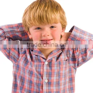 OEM Factory 2015 Long Sleeve Organic Kids Pajamas, Boys Botton Plaid 2 Pieces Children 100% Cotton Pyjamas thumbnail-3