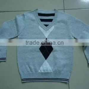 V-neck Pure Cotton Knitting Back Stripe Boys Argyle Sweater thumbnail-1