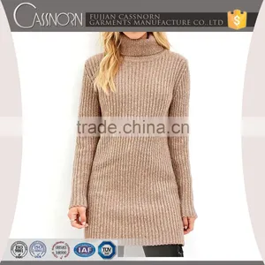 Factory Price Elegant Rib Knit Dressy Long Sleeve High Neck Long Tunic Tops thumbnail-1