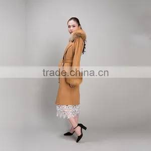 Myfur Factory Wholesale Wool Coat With Detachable Red Fox Fur Collar and Fox Fur Cuff Wool Fur Jacket thumbnail-5
